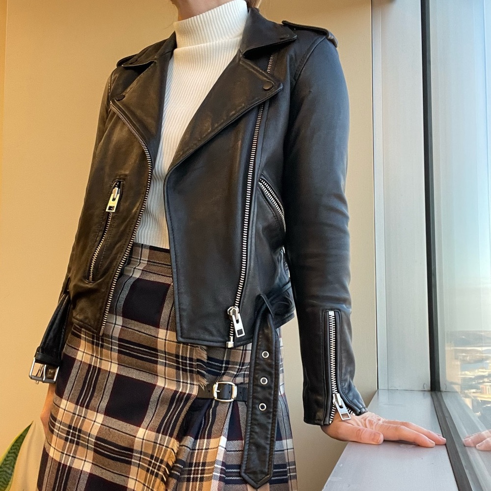 All Saints classic Balfern biker leather jacket black size 2